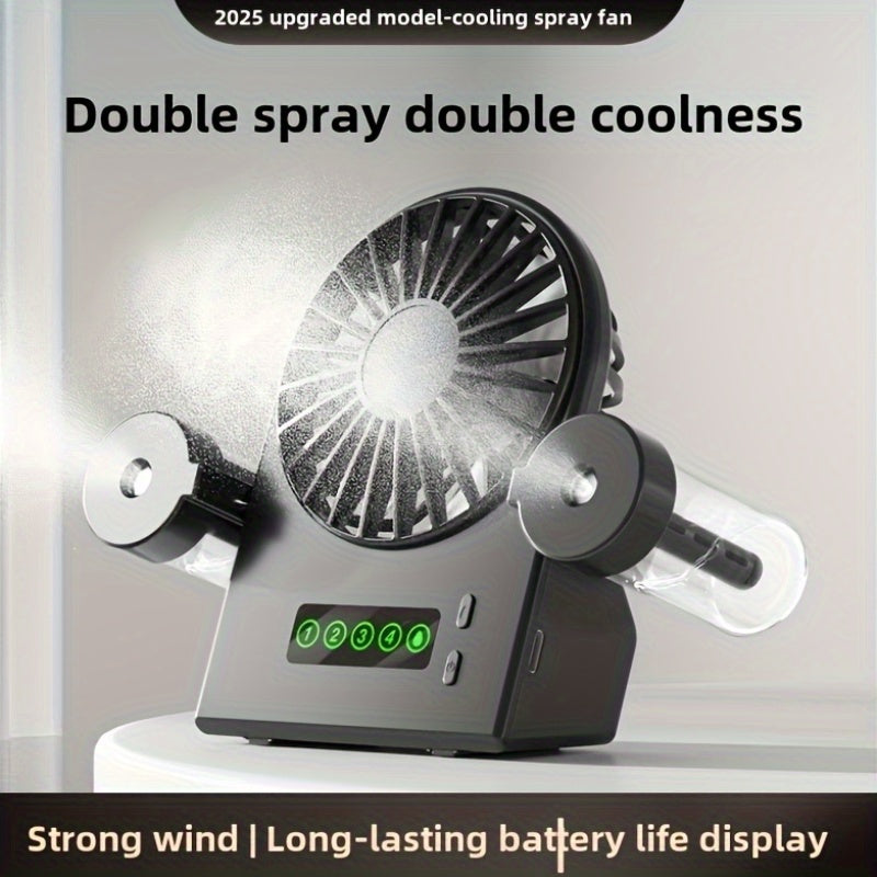 USB Rechargeable Portable Fan with Adjustable Speeds, Rotatable Head, Mist Spray and Digital Display