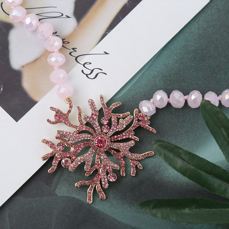 Vintage Coral Brooch with Pink Rhinestones Irregular Flower Shape Jewelry