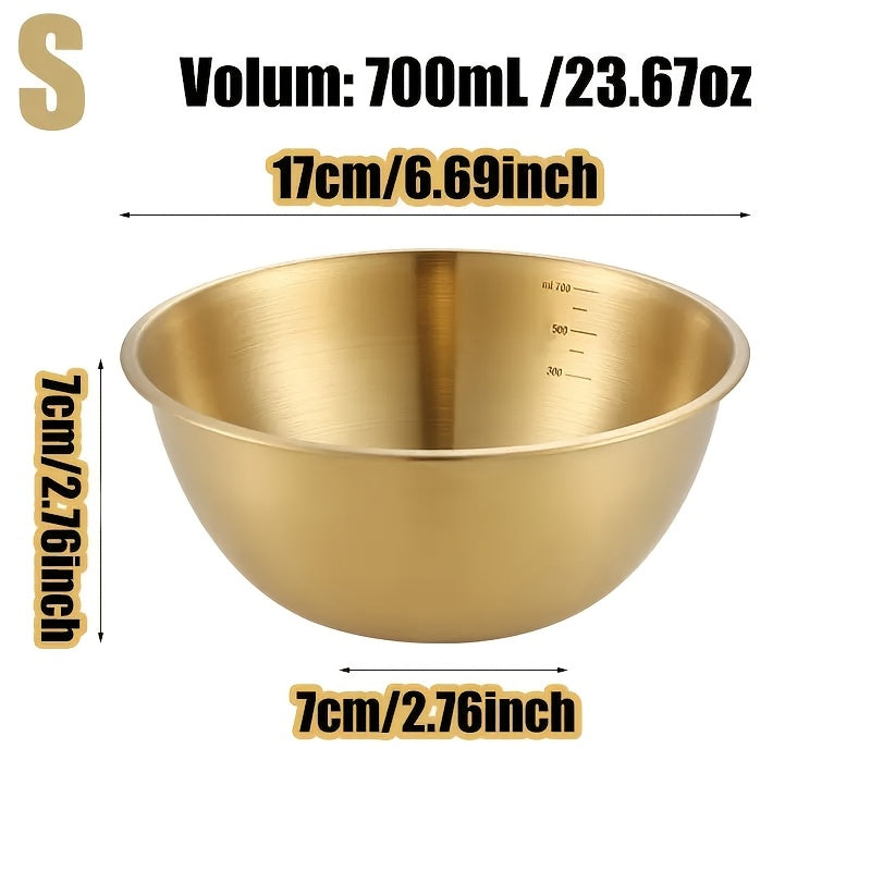 Set of 3 Stainless Steel Salad Bowls with Measuring Marks 700ml 1200ml 3000ml