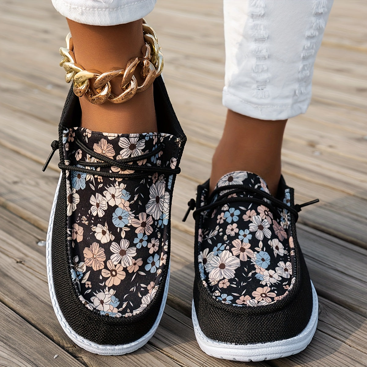 Women's Loafers Casual All-Season Slip-On Flats with Elastic Laces