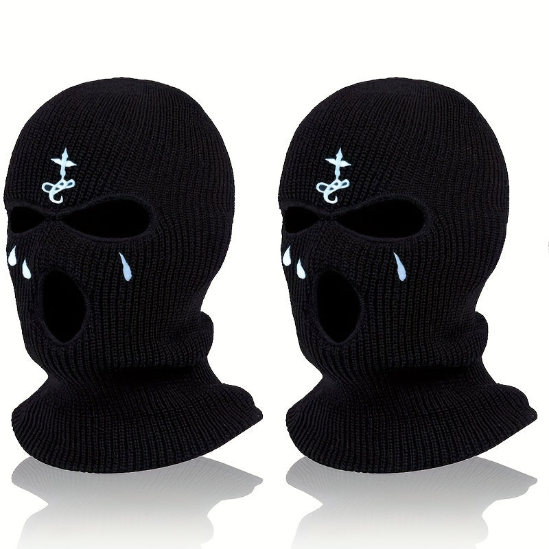 Knit Face Mask Set for Winter Sports Outdoor Activities Warm Stretchy Acrylic 2 Pieces
