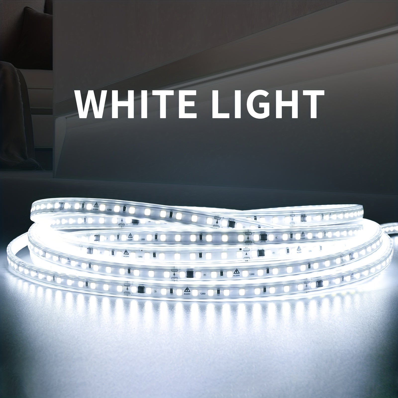 Светодиодная лента 220В, 120 диодов/м, 8Вт/м, белая, с переключателем, европейская вилка, для домашнего декора