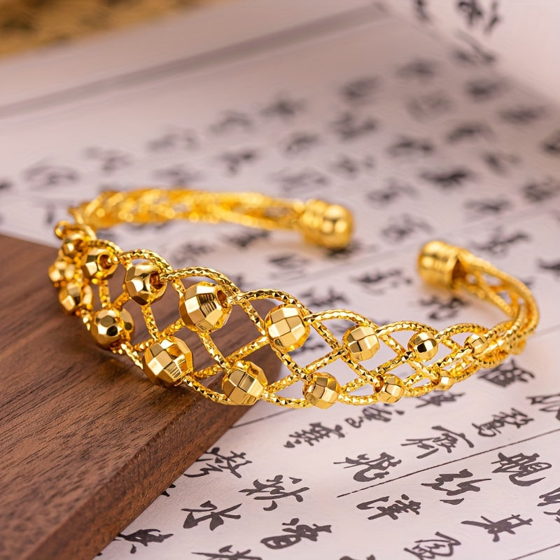 Oltin bilan qoplangan mis bilaguzuk, sozlanadigan ochiq bangil, porloq toʻqish dizayni