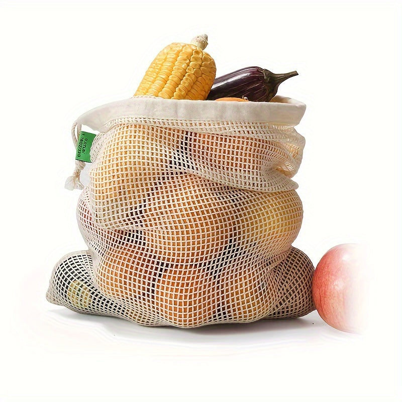 Square Mesh Storage Bag Reusable Fruit and Vegetable Bag with Drawstring