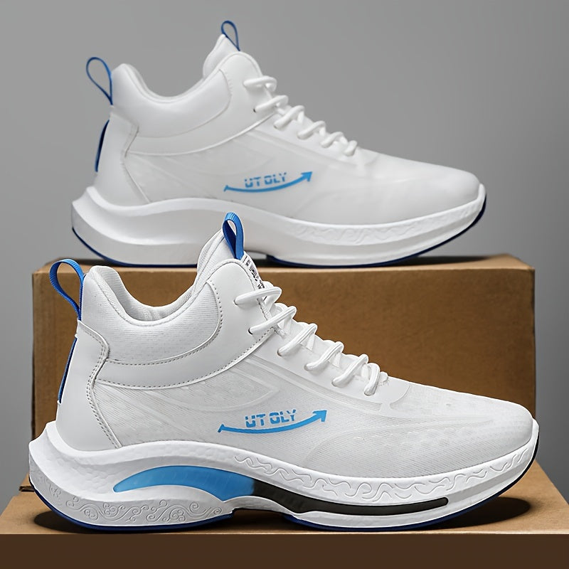 Men's Blue and White High-Top Athletic Sneakers Breathable Fabric PVC Sole EVA Insole Casual Outdoor