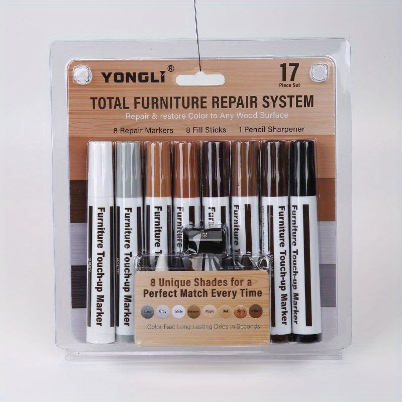 16pcs Furniture Repair Kit with Wooden Marking Pen and Wax Stick for Wooden Surfaces Floors Tables Carpentry