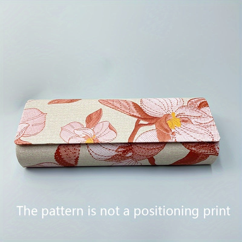 Floral Print Hard Eyeglass Case with Magnetic Leather Closure Stylish Sunglass Storage Box