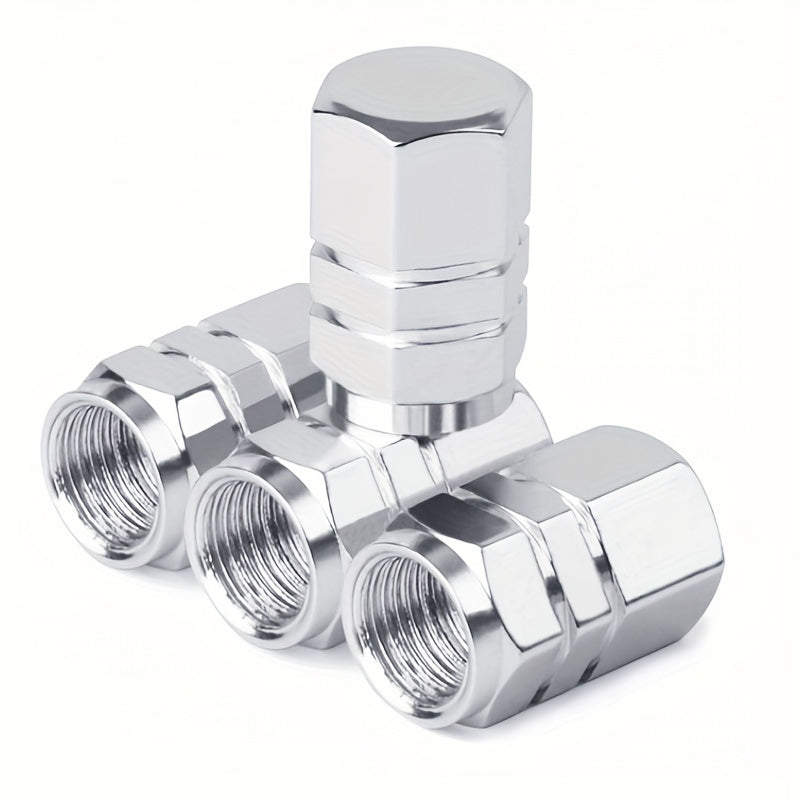 Set of 4 Aluminum Alloy Tire Valve Caps for Cars and Motorcycles