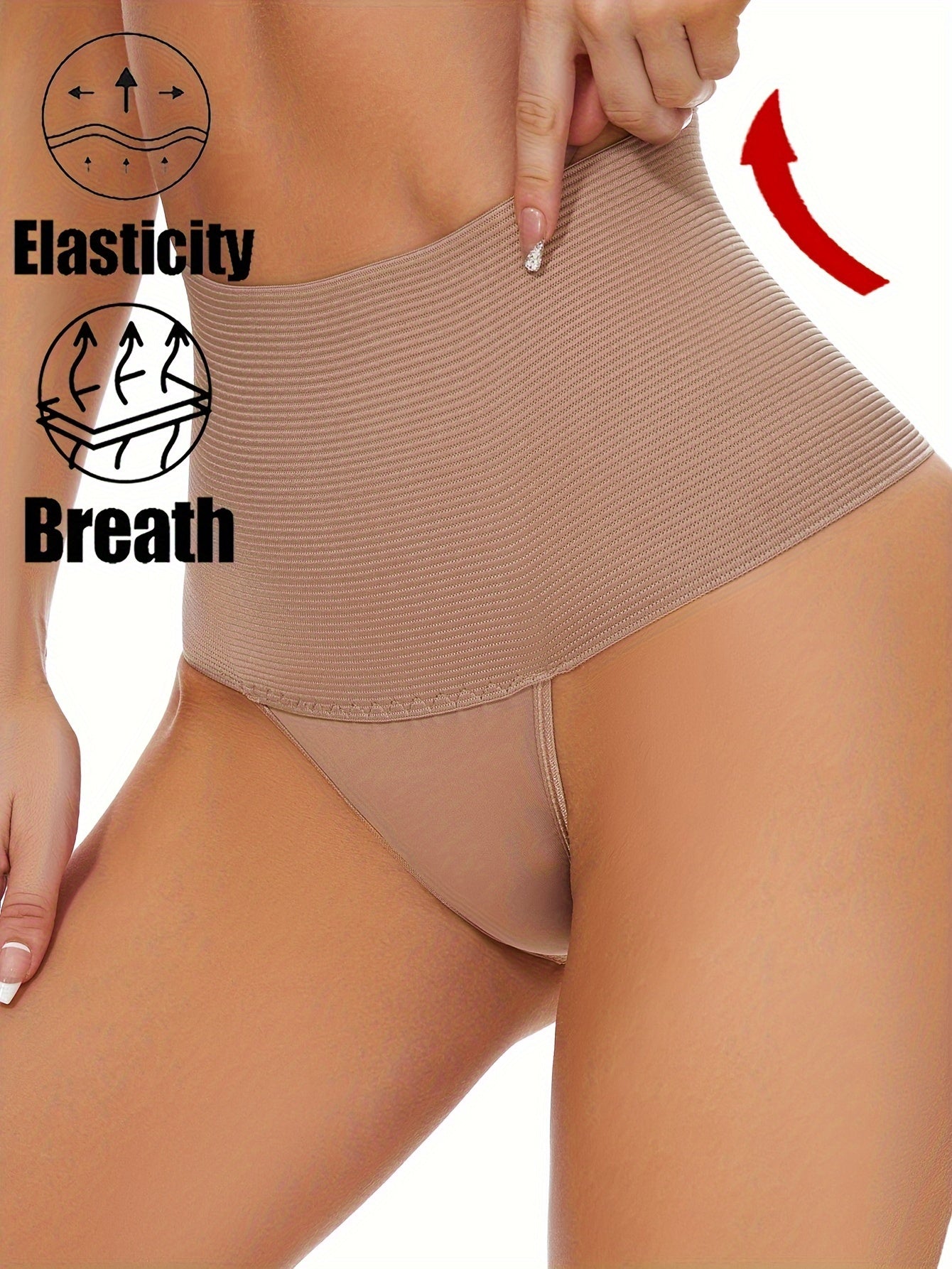 Women's High Waist Shaping Panties Tummy Control Thong Solid Color