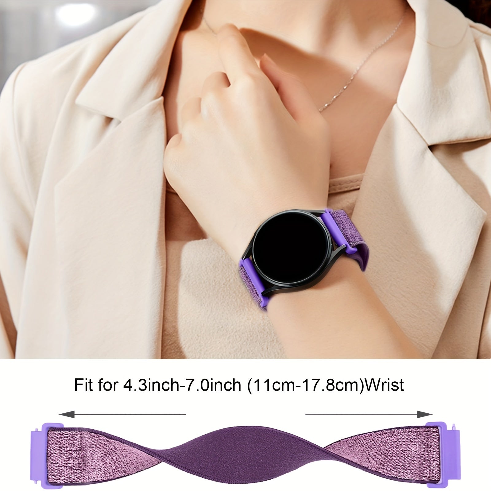 20mm Shiny Stretchy Nylon Watch Bands for Samsung Galaxy Watch Models Adjustable Elastic Braided Sport Women