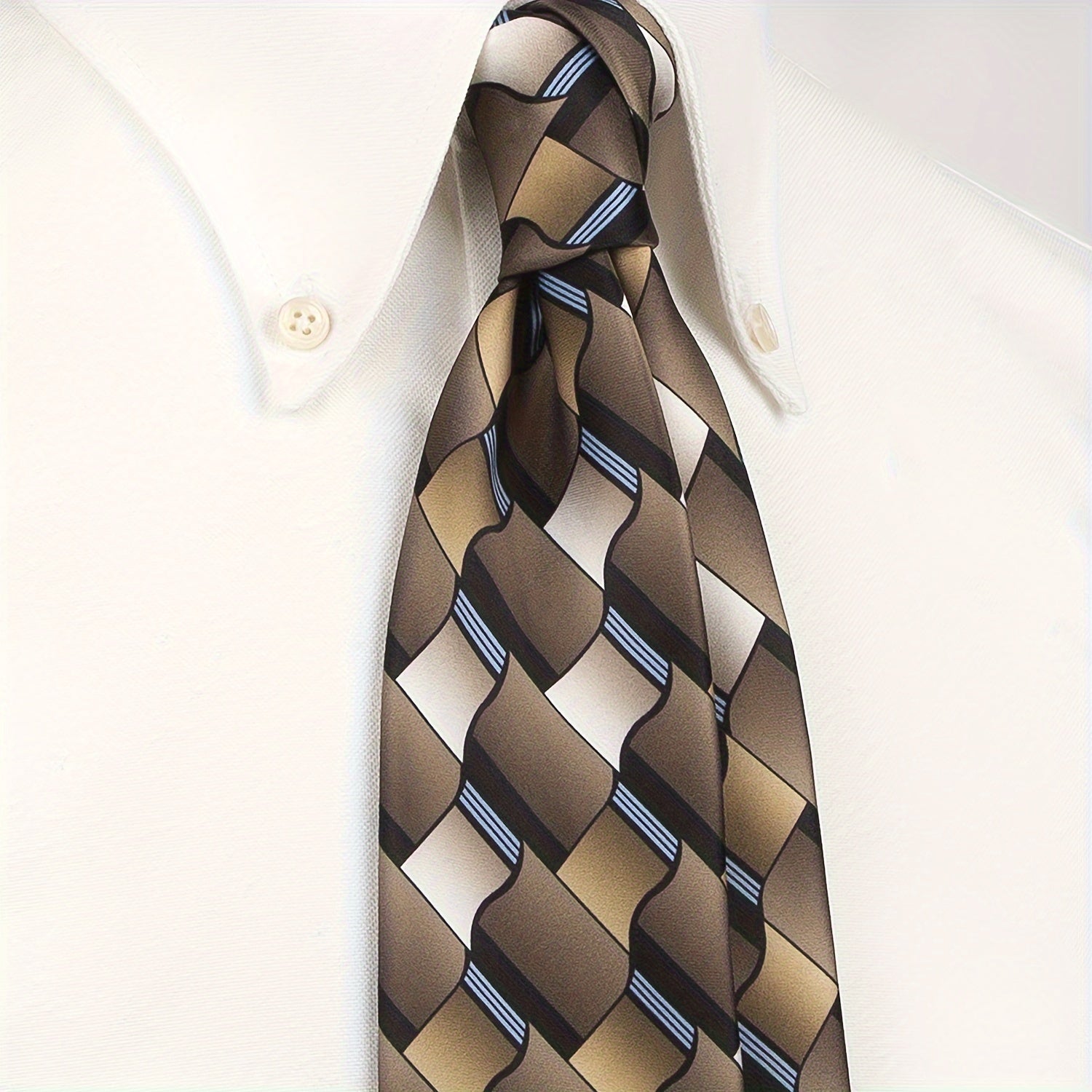 Men's Vintage Print Polyester Necktie with Abstract Geometric and Floral Pattern for Casual Street Style