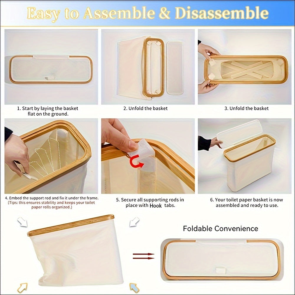 Qoʻltiq va qopqogʻi bilan qora bambuk saqlash savati, hojatxona uchun, toʻrtburchakli tashkilotchi, tishli rulolar va sochiqlar uchun