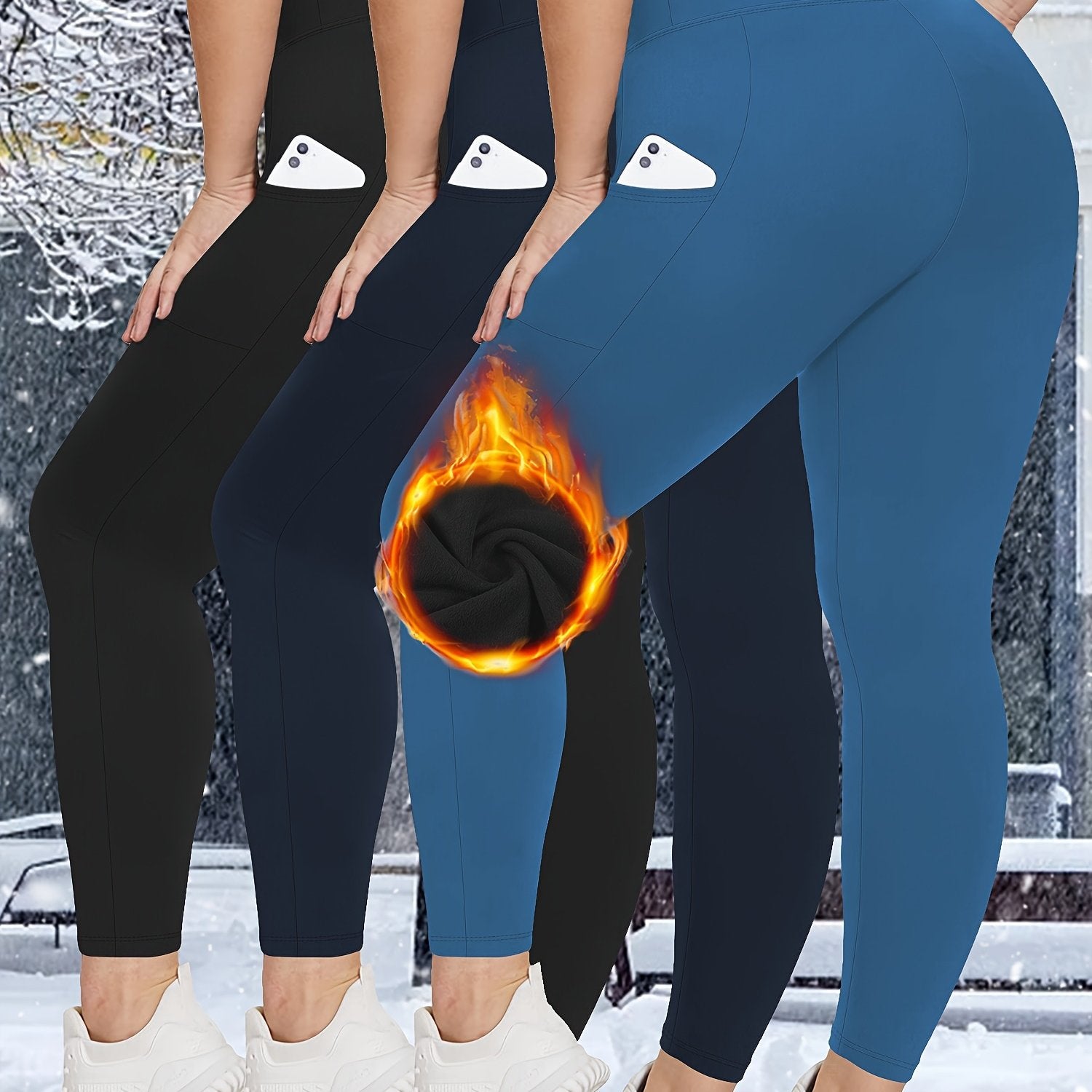Leggings cálidos de talla grande, gruesos, elásticos, de cintura alta, para otoño e invierno, mujer