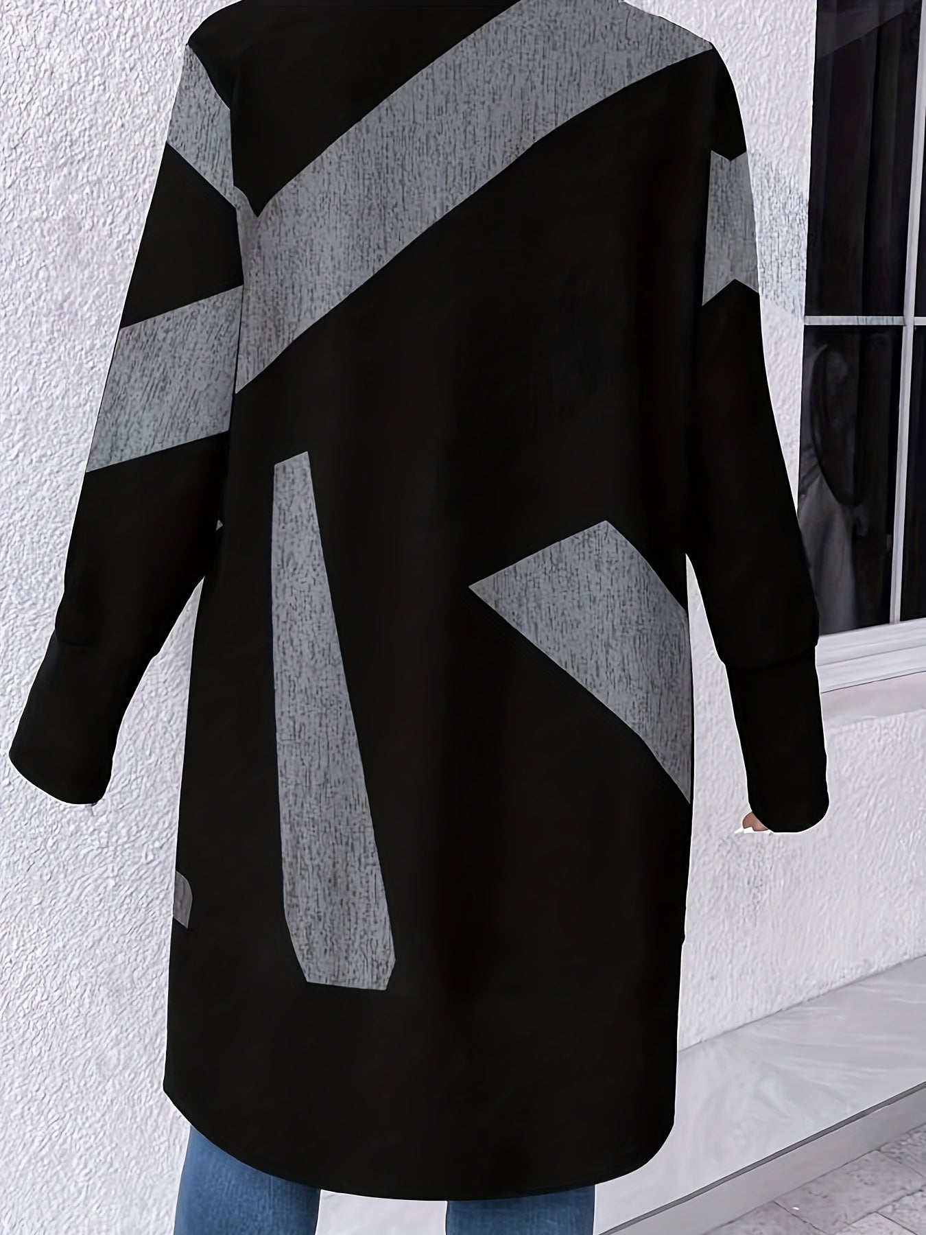 Plus Size Geometric Pattern Knit Cardigan with Long Sleeves for Fall Winter