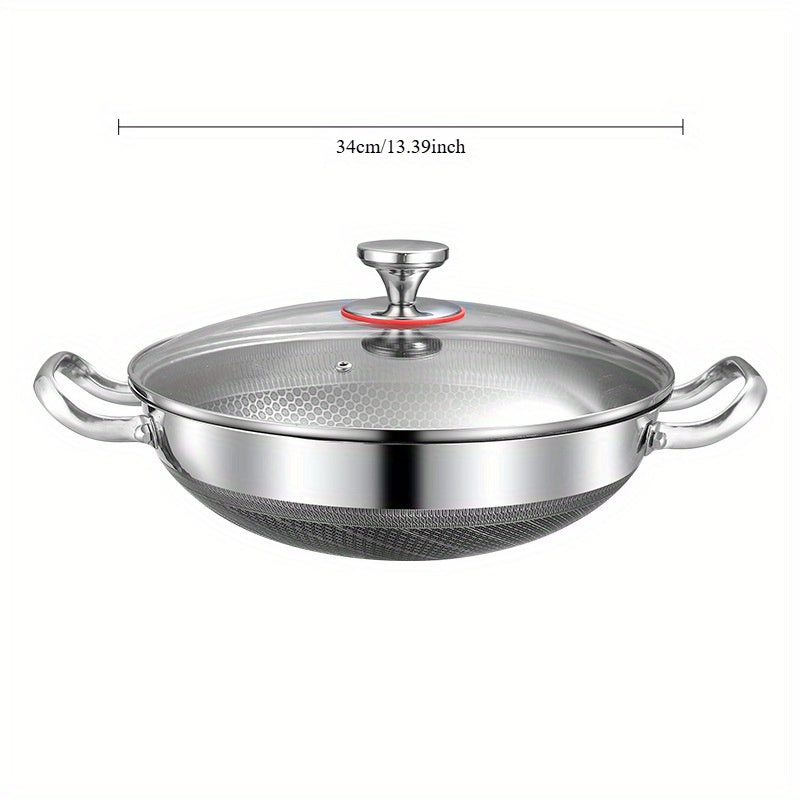 Stainless Steel Wok Pan 32/34/36cm Non-Stick Induction Gas Safe Honeycomb Design