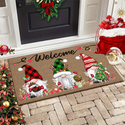 Festive Christmas Gnome Welcome Doormat 6mm Thick Non-Slip Polyester