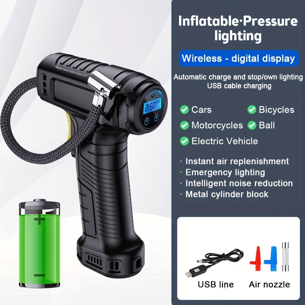Portable Air Compressor Handheld Tire Inflator Digital Gauge LED Light Car Motorcycle Bike Ball