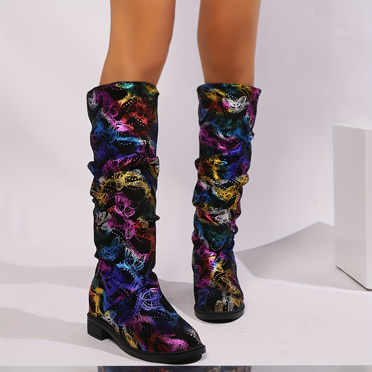 Women's Colorful Butterfly Design Comfortable Soft Inner Heightening Boots