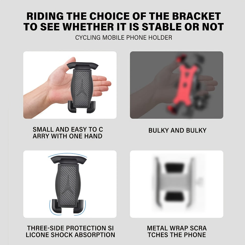 Universal Adjustable Bike Motorcycle Phone Mount Durable ABS Handlebar Clamp for 11.94-17.27cm Smartphones