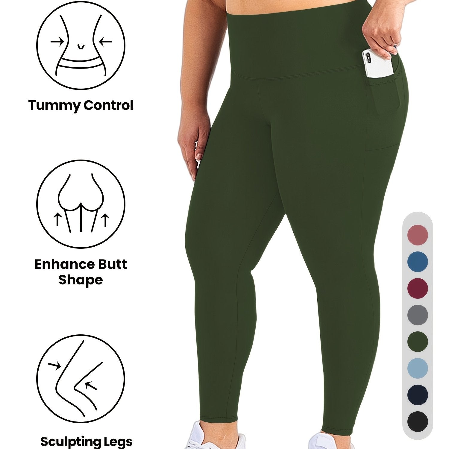 Plus Size High Waist Yoga Pants with Pockets Stretch Tummy Control Activewear