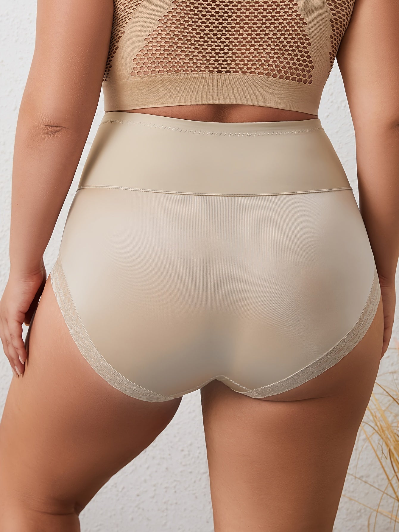 Plus Size High Waist Tummy Control Panties 2-Pack Breathable Lace Underwear