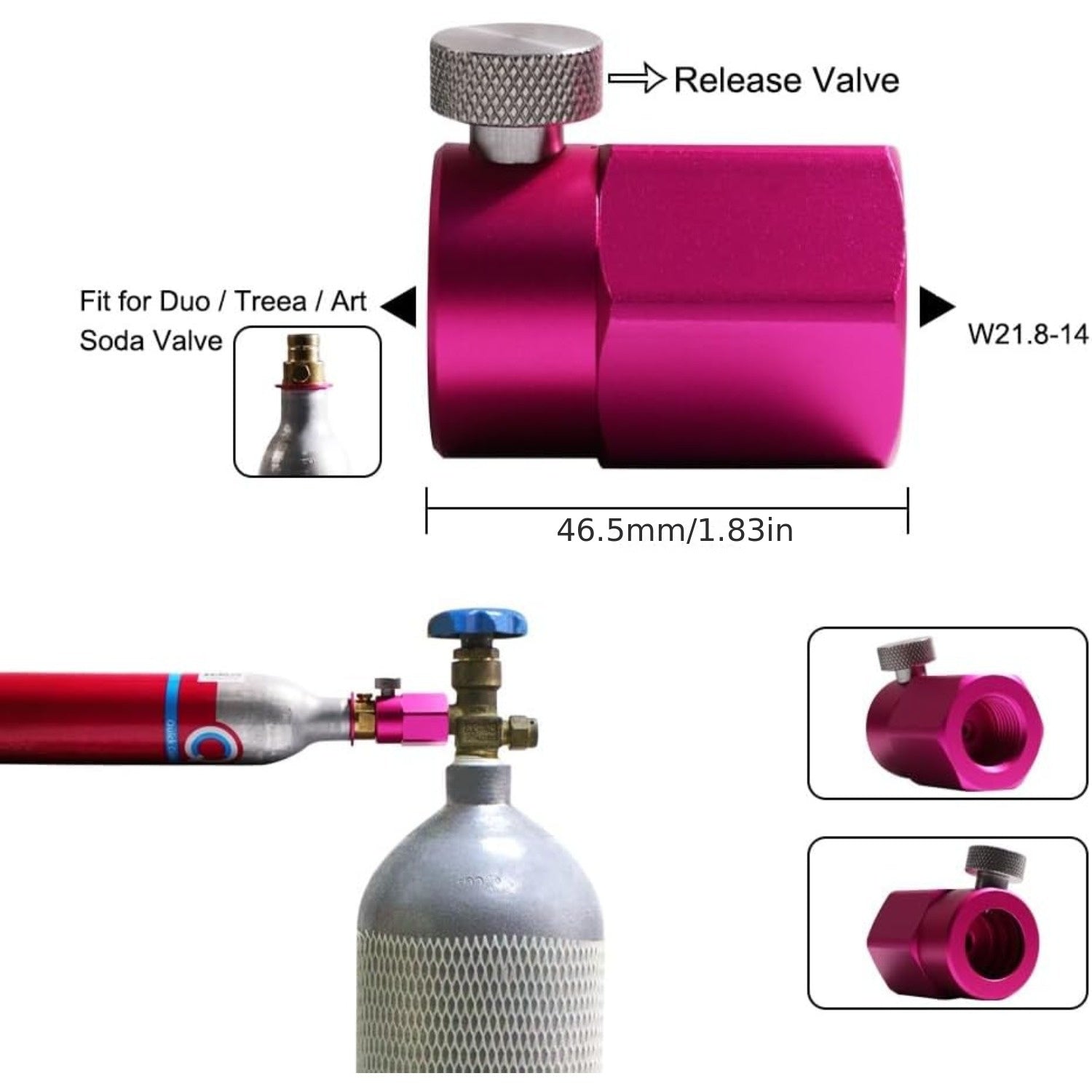 Válvula de cilindro de gas púrpura rojo para recarga de CO2 y conexión rápida