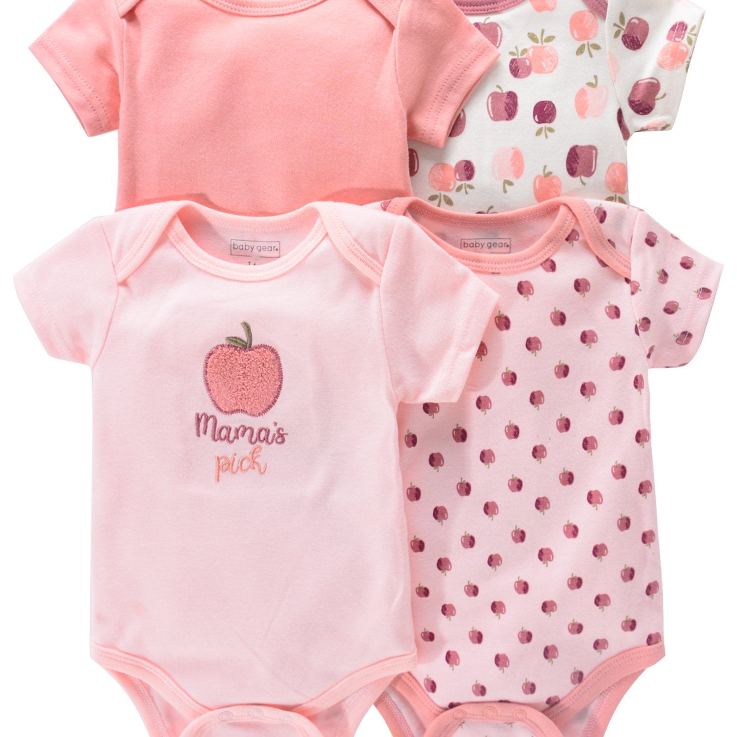 Newborn Baby Short Sleeve One-Piece Suits Set with Alphabet Print and Embroidery 4-Piece Cotton