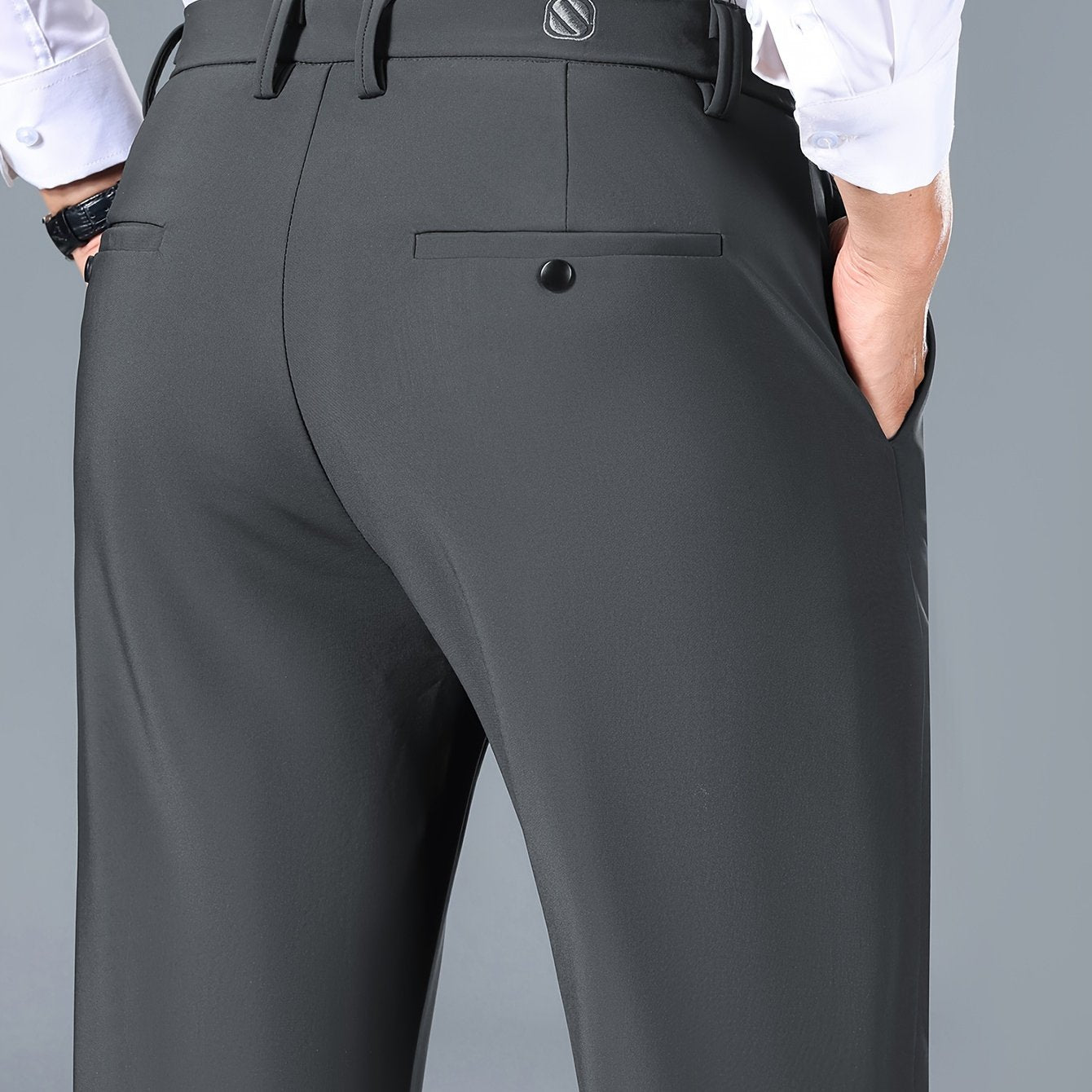 Men's Slim Fit Stretch Pants Solid Color Business Casual All-Season