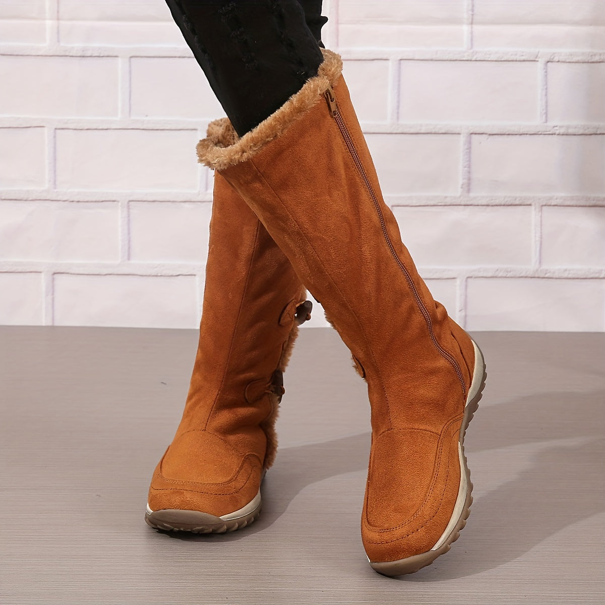 Women's Plush Lined Mid Calf Boots Thermal Snow Boots with Side Zipper