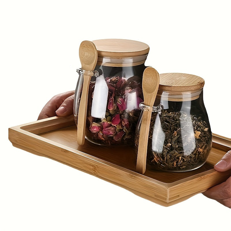2-Piece Glass Storage Containers with Spoon for Spices Coffee Sugar Salt