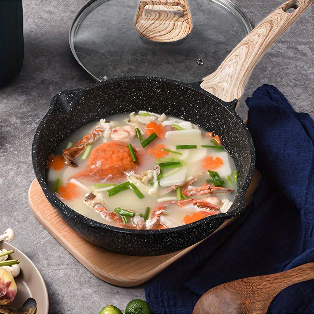 Nova Home yopishqoq qovurish panalari to'plami - 19.81 sm, 24.13 sm va 27.94 sm qovurish panalari, sovuq tutqich bilan, sog'lom tosh idishlardan tayyorlangan, induktsion pishirish uchun mos, PFOA dan xoli, yog'och tutqichga ega.