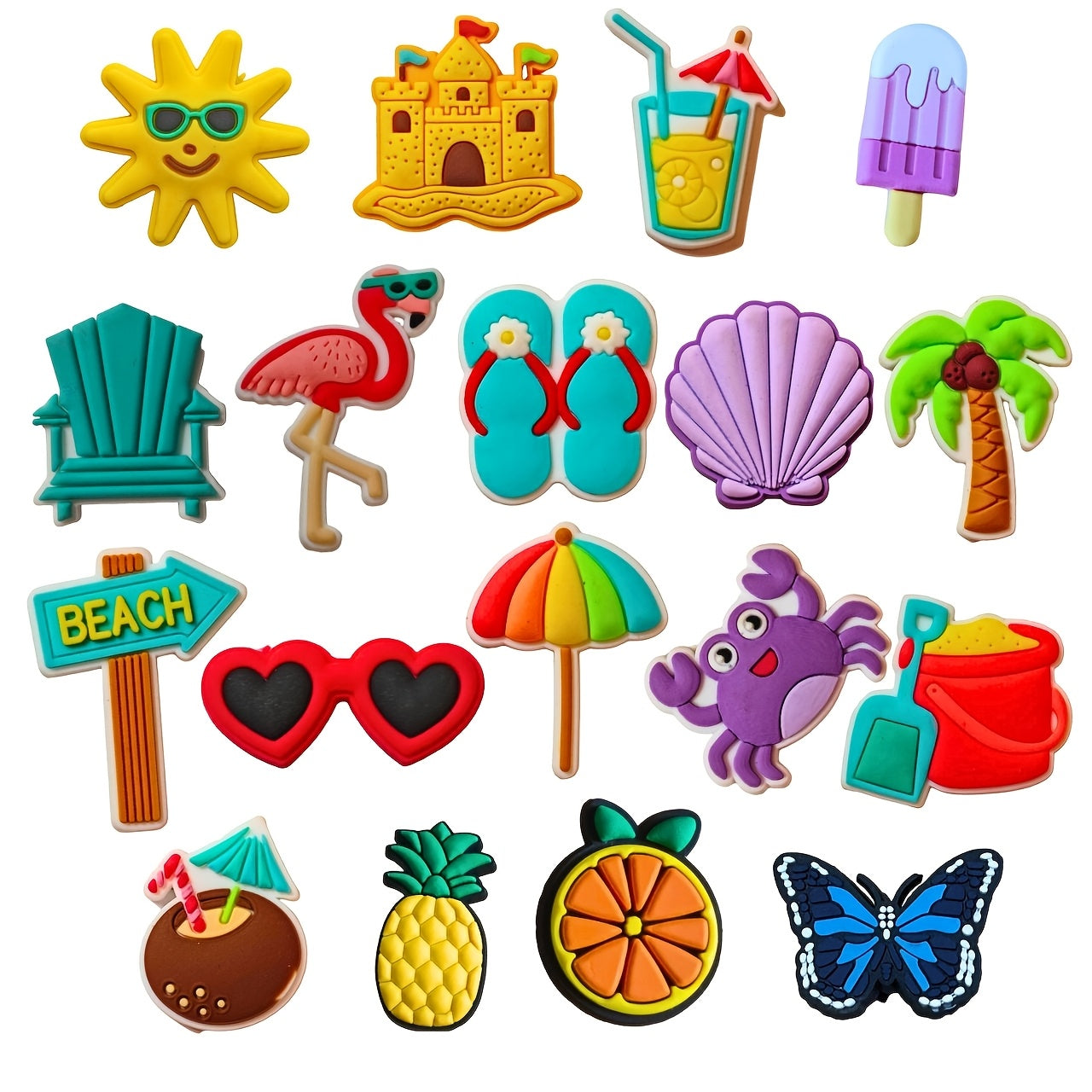 Women Summer Shoe Charms for Clog Slides Beach Sandals 20 Pcs Tropical Accessories