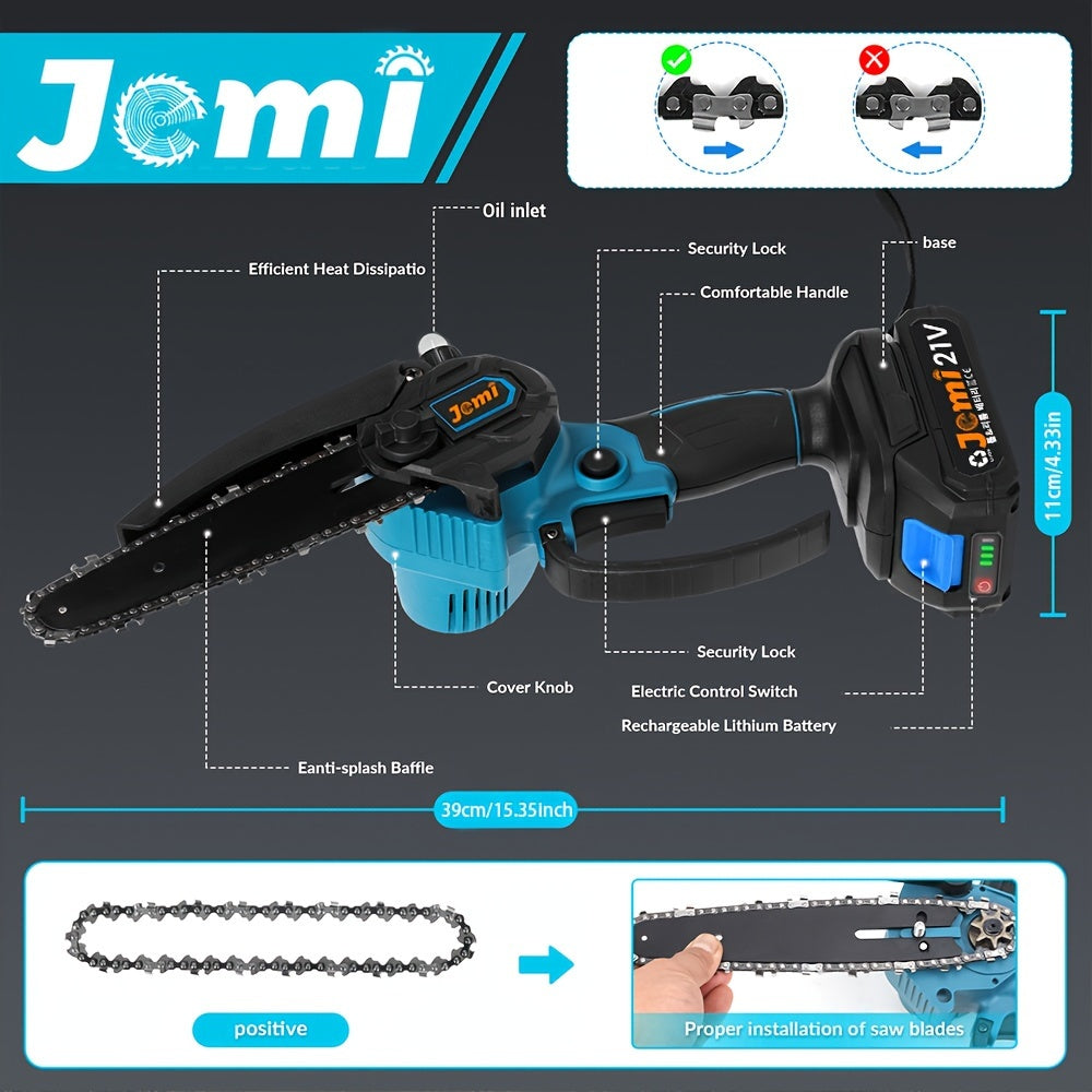 Mini Cordless Chainsaw 15.24cm with 2 Batteries Automatic Oiler Safety Lock