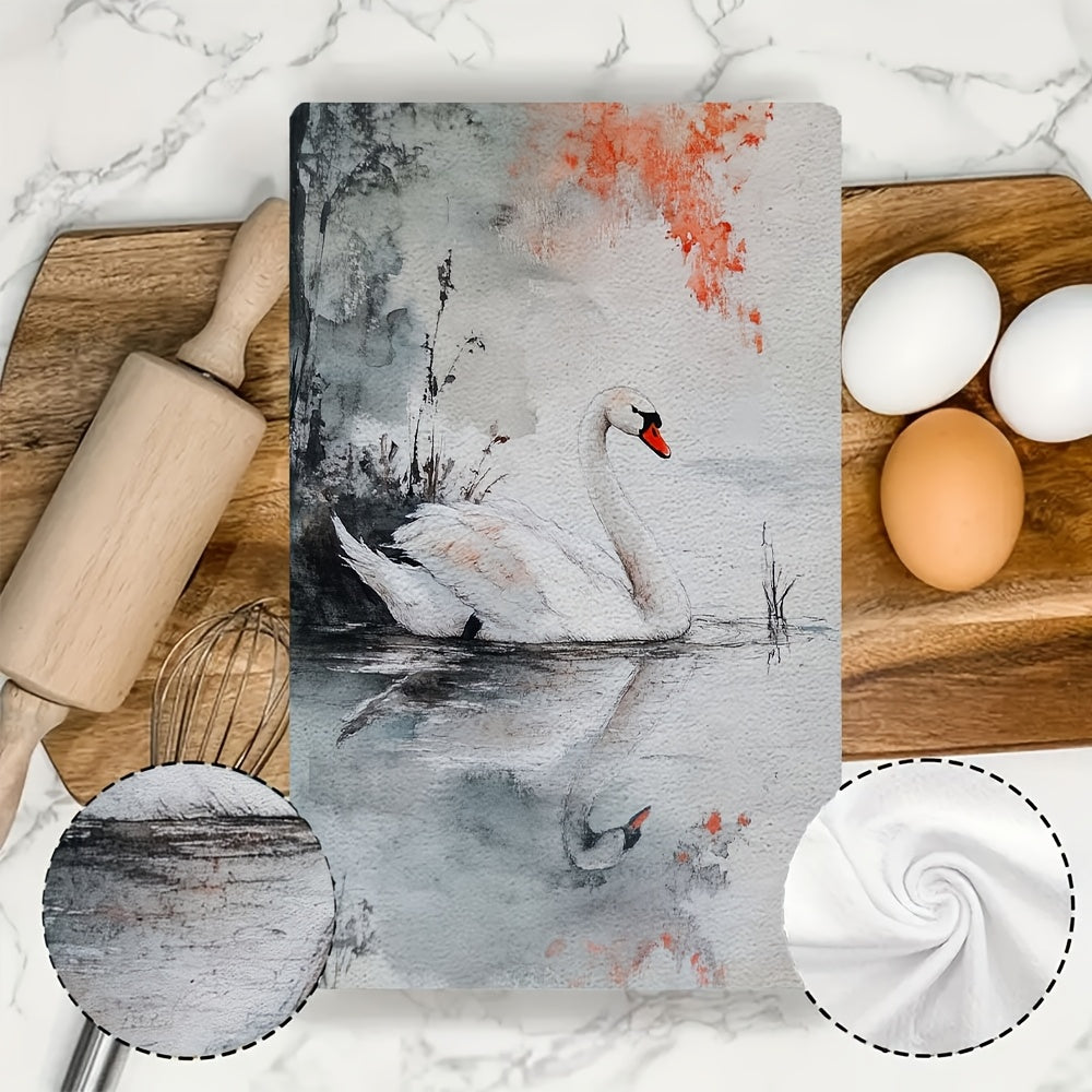 Juego de 2 toallas de cocina ultra suaves con diseño de cisne 16x24 pulgadas altamente absorbentes