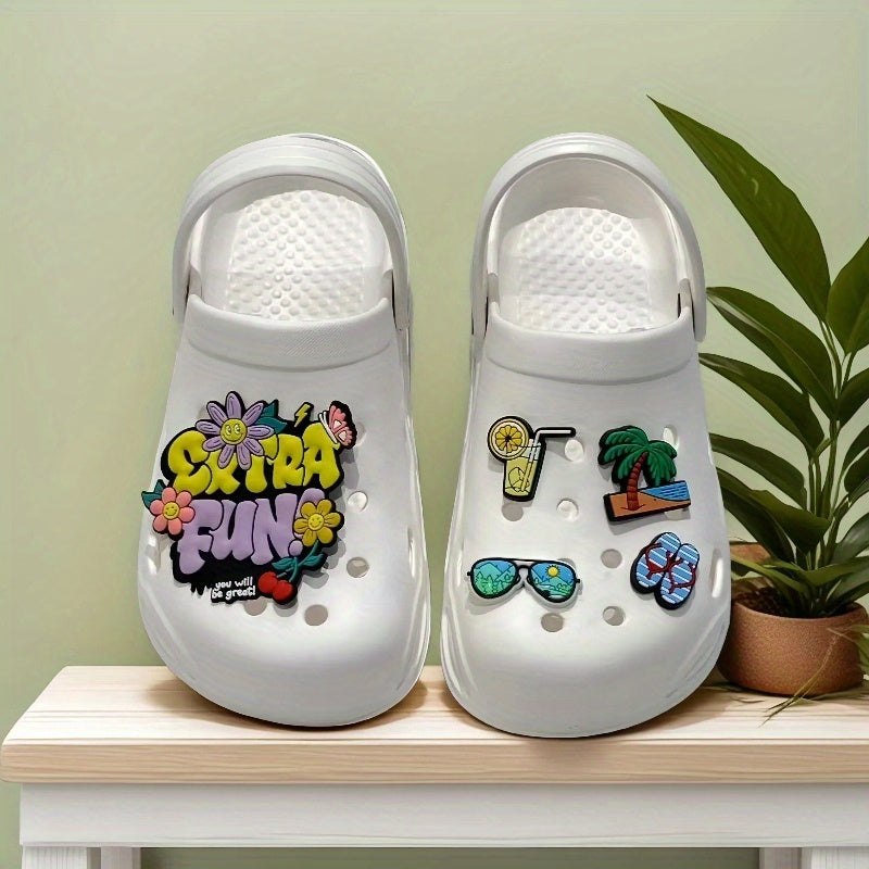 Women’s EVA Beach Clogs Black Pink with Playful Accessory Charms