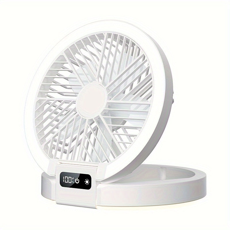 Rechargeable Portable Fan with LED Light, USB Power, Touch Control for Desktop and Camping