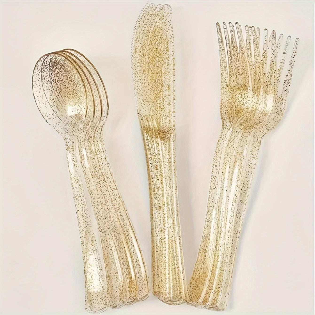 Juego de cubiertos de plástico con purpurina, 10 o 30 piezas, reutilizables, aptos para lavavajillas, para fiestas y eventos