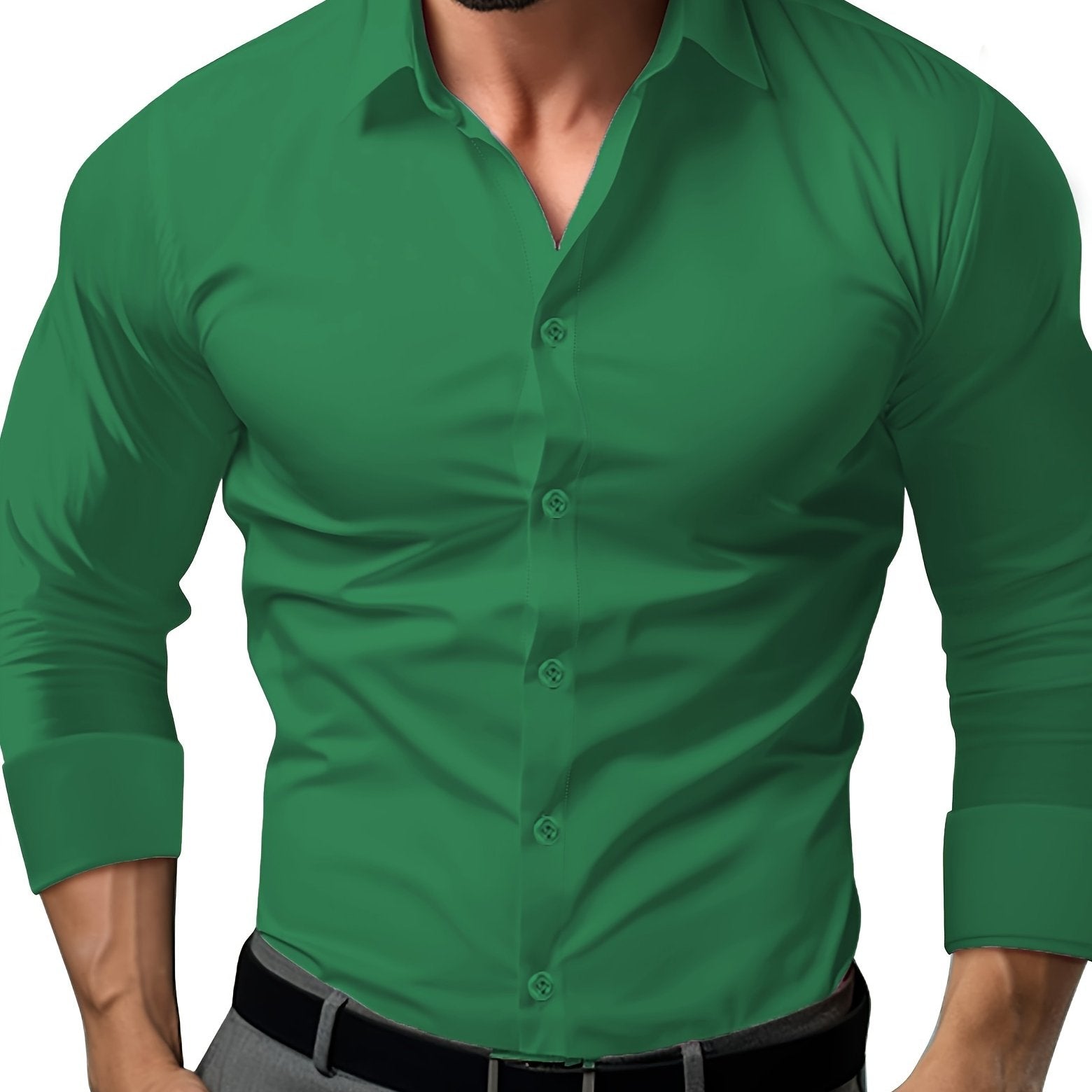 Erkaklar uchun paxta aralash uzun qo'lqopli yengli ko'ylak, biznes/rasmiy tadbirlar uchun, tor kesim.