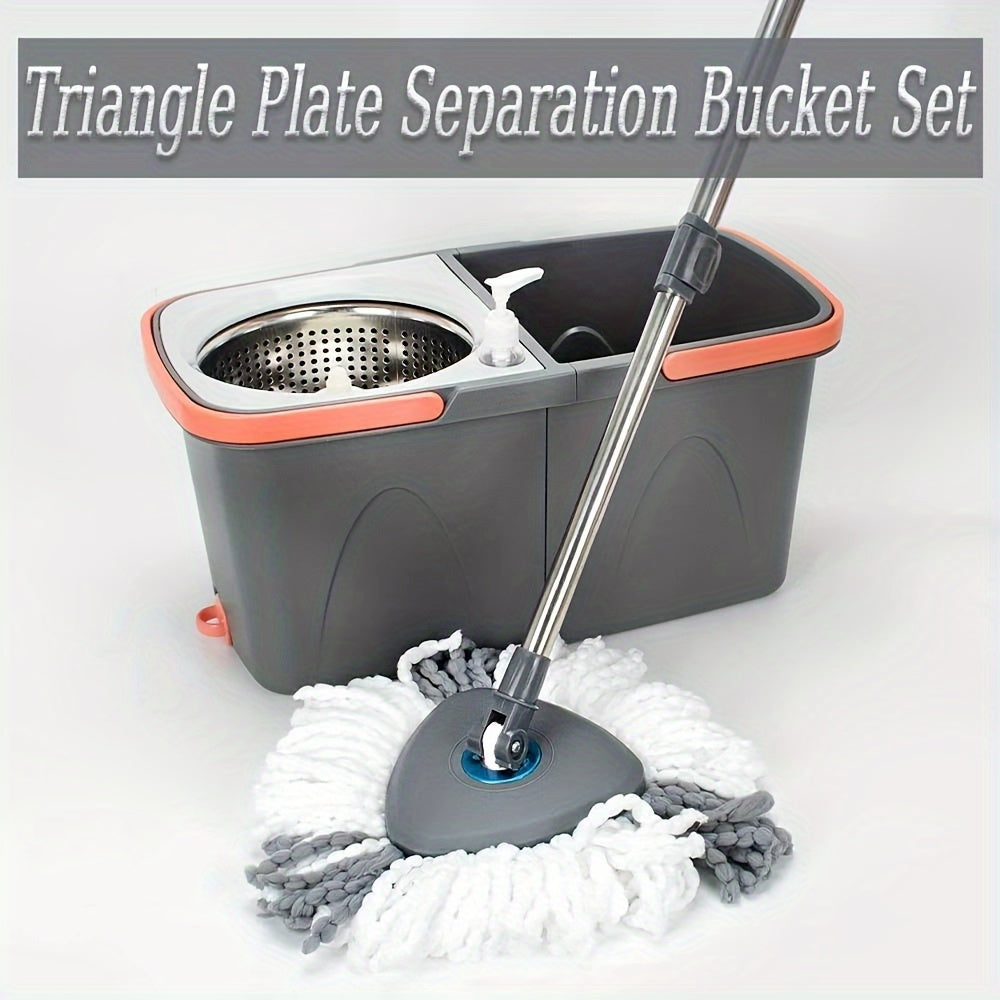 Triangle Rotating Mop Set with Square Bucket and Water Separation for Hardwood and Tile Floors