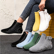 Women's Slip-On Zipper Boots All-Season Outdoor Casual Ankle Shoes Non-Slip Rubber Sole
