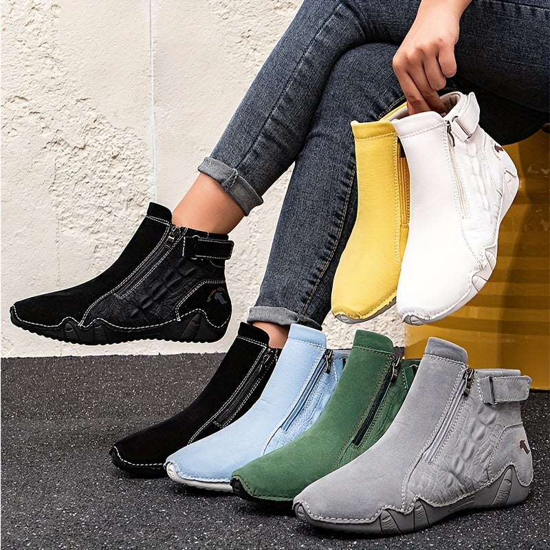 Women's Slip-On Zipper Boots All-Season Outdoor Casual Ankle Shoes Non-Slip Rubber Sole
