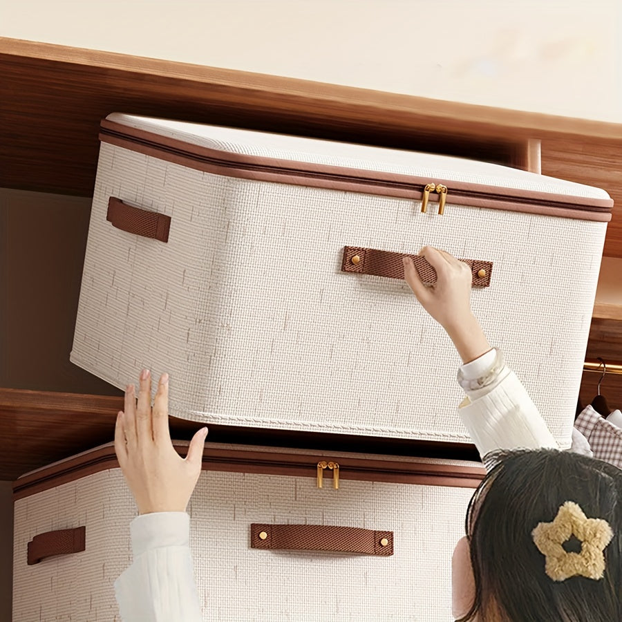 Foldable Clothes Storage Box with Lid Under-Bed Bedroom Organizer Hemp