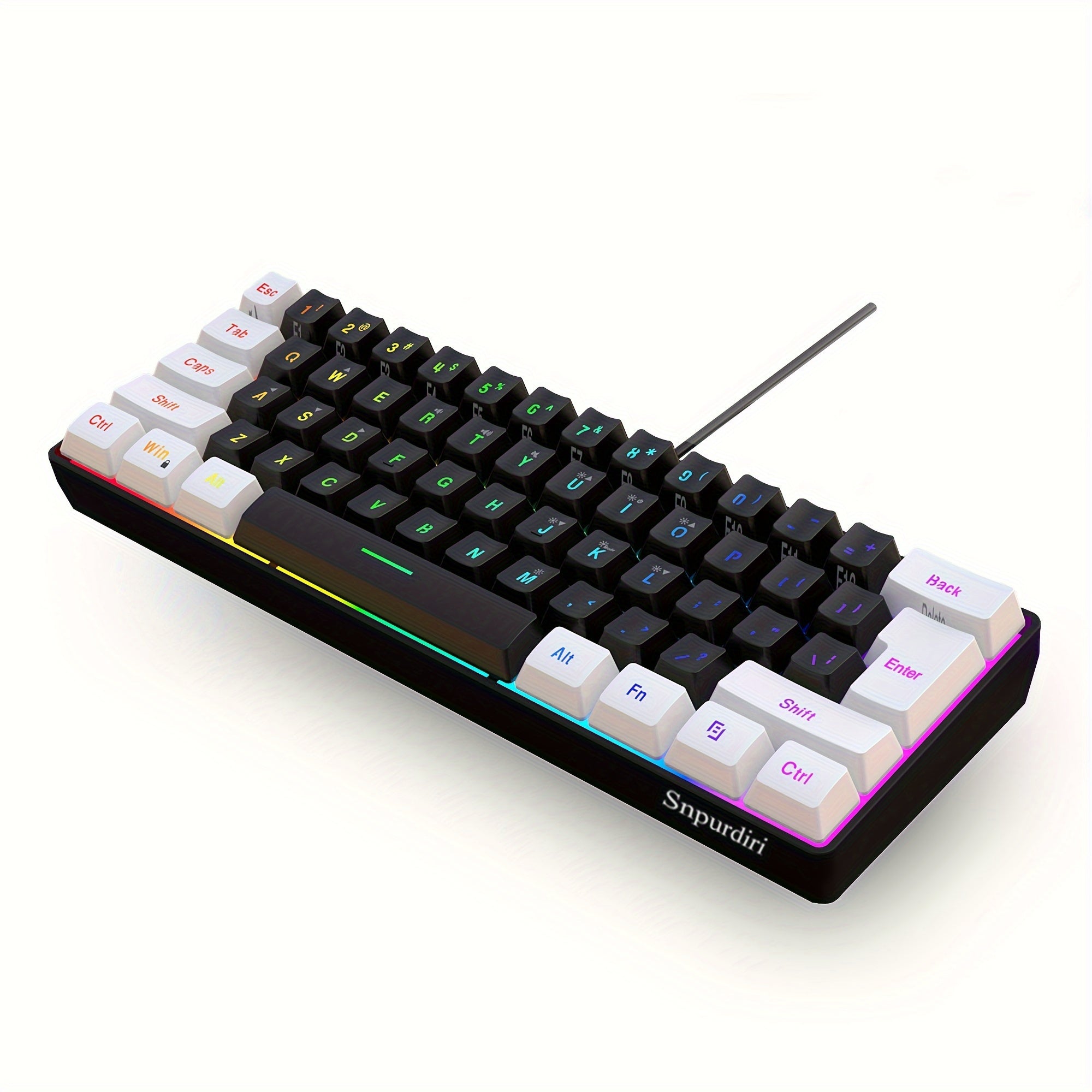 Teclado de juegos RGB mini de 60% con 61 teclas retroiluminadas, con cable USB, para PC y Mac, escritura y juegos