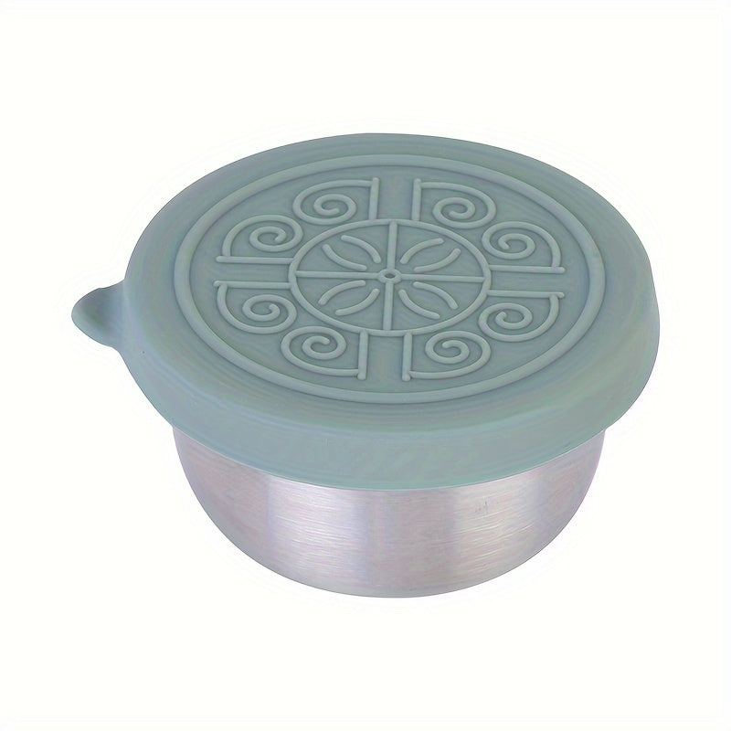 Stainless Steel Condiment Cup with Silicone Lid Leakproof Rust-Resistant Flower Pattern Multicolor
