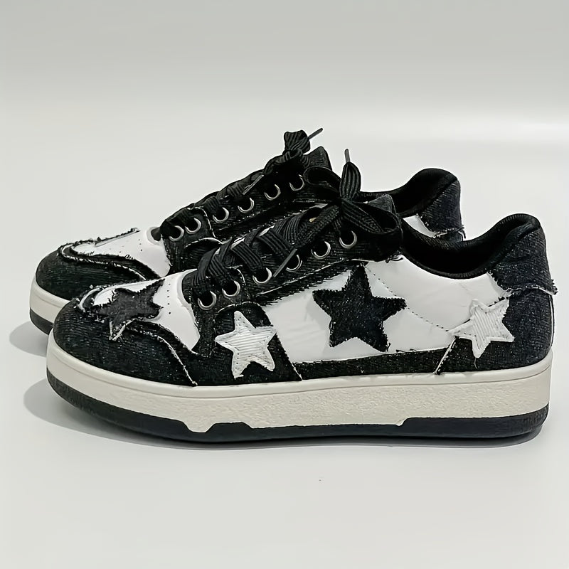 Women's Casual Sneakers Pink Star Embroidered Breathable Fabric Low Top