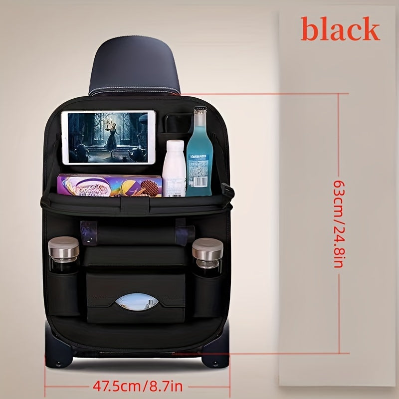 Back Seat Organizer with Foldable Tablet Tray and Cup Holders for Cars