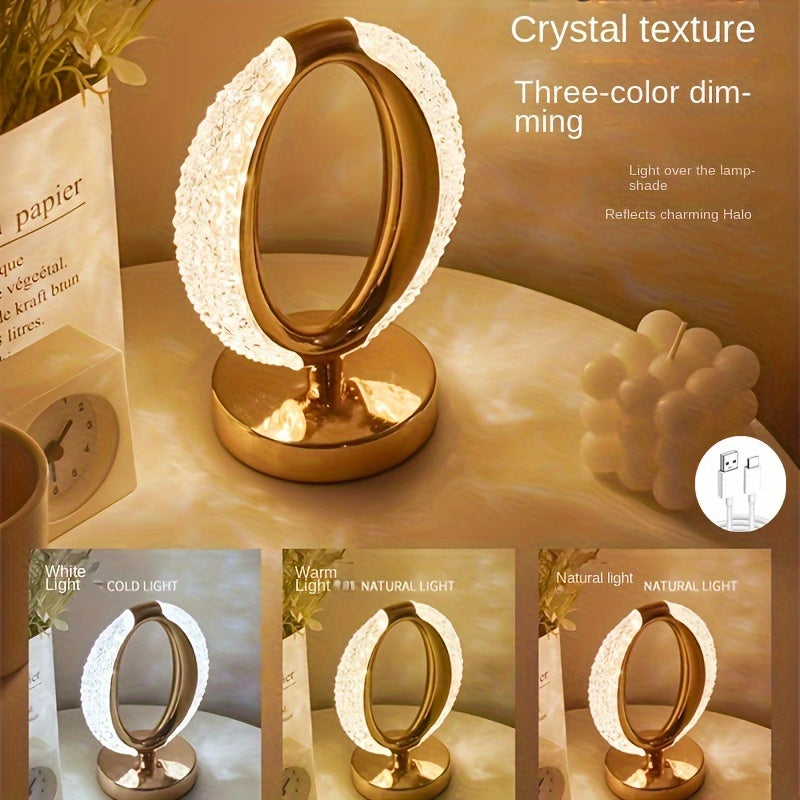 Crystal Touch Control Desk Lamp with Adjustable Color Temperature and USB Rechargeable
