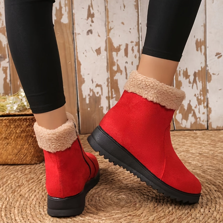 Women's Winter Snow Boots Faux Fur Collar Mid-Heel Slip-Resistant Winter Shoes
