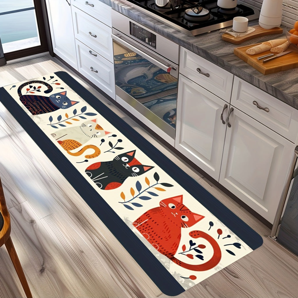 Cat Print Doormats Set Waterproof Non-Slip Polyester for Kitchen Living Bathroom