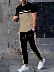 Мужской двухцветный комплект из полиэстера для повседневной спортивной одежды на весну и лето